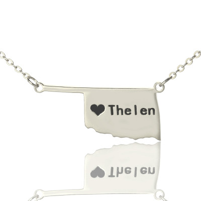 America Oklahoma State USA Map Necklace With Heart Name Silver - Handmade By AOL Special