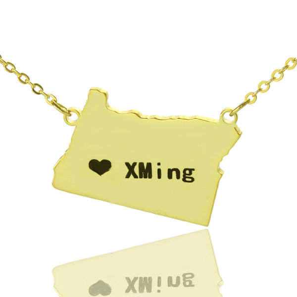 Custom Oregon State USA Map Necklace With Heart Name Gold Plated - Handmade By AOL Special