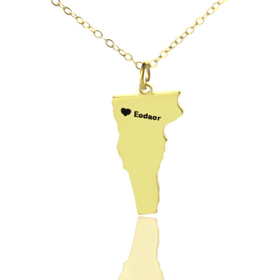 Custom Vermont State USA Map Necklace With Heart Name Gold Plated - Handmade By AOL Special