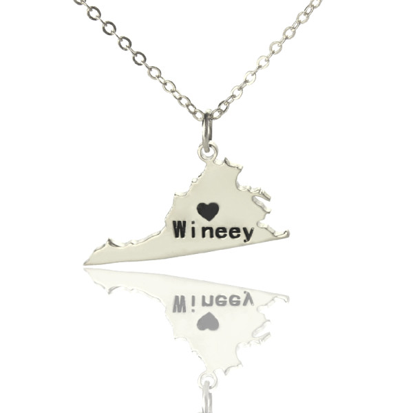 Virginia State USA Map Necklace With Heart Name Silver - Handmade By AOL Special