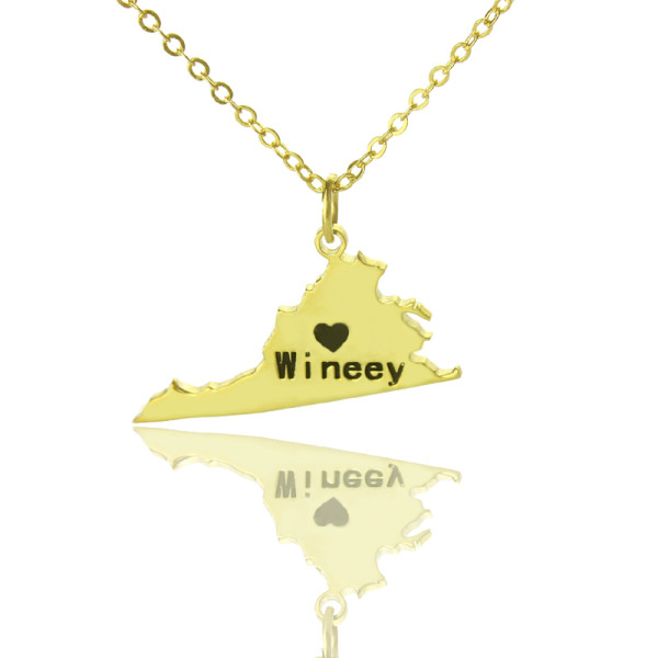 Virginia State USA Map Necklace With Heart Name Gold Plated - Handmade By AOL Special