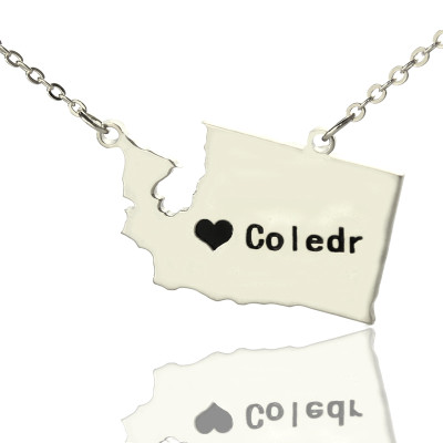 Washington State USA Map Necklace With Heart Name Silver - Handmade By AOL Special