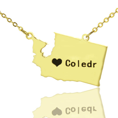 Washington State USA Map Necklace With Heart Name Gold Plated - Handmade By AOL Special