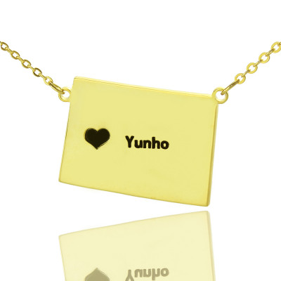 Wyoming State Shaped Map Necklaces With Heart Name Gold Plated - Handmade By AOL Special