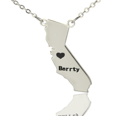 California State Shaped Necklaces With Heart Name Silver - Handmade By AOL Special
