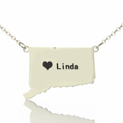 Connecticut State Shaped Necklaces With Heart Name Silver - Handmade By AOL Special