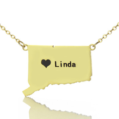 Connecticut State Shaped Necklaces With Heart Name Gold Plate - Handmade By AOL Special