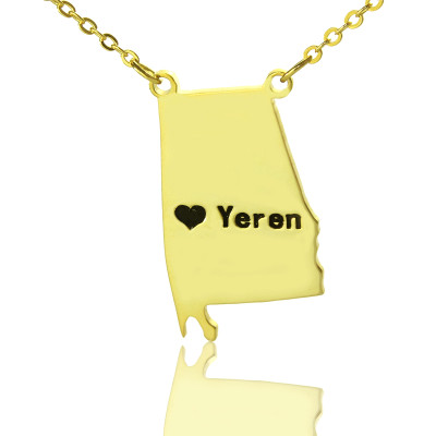 State USA Map Necklace With Heart Name Gold Plated Silver - Handmade By AOL Special