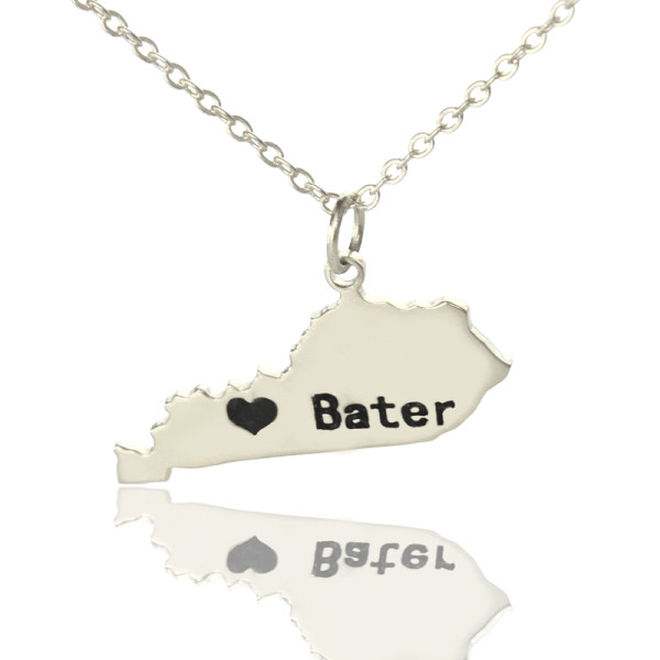 Custom Kentucky State Shaped Necklaces With Heart Name Silver - Handmade By AOL Special