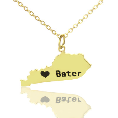 Custom Kentucky State Shaped Necklaces With Heart Name Gold Plated - Handmade By AOL Special
