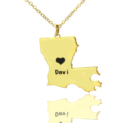 Custom Louisiana State Shaped Necklaces With Heart Name Gold Plated - Handmade By AOL Special