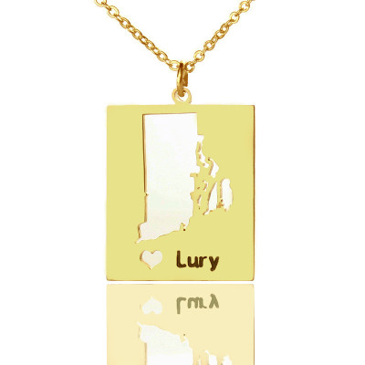 Personalized Rhode State Dog Tag With Heart Name Gold Plated - Handmade By AOL Special