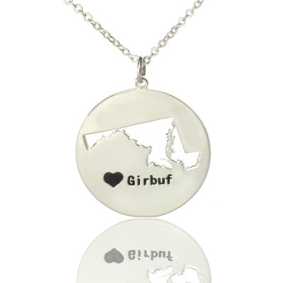 Custom Maryland Disc State Necklaces With Heart Name Silver - Handmade By AOL Special