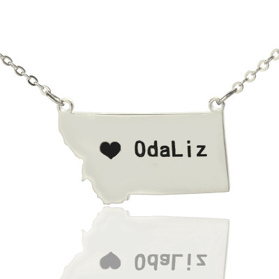 Custom Montana State Shaped Necklaces With Heart Name Silver - Handmade By AOL Special
