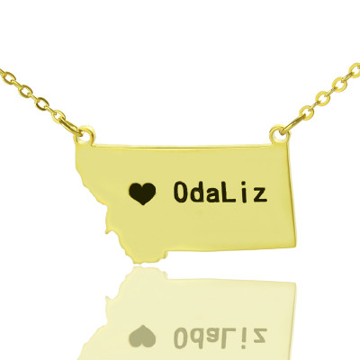 Custom Montana State Shaped Necklaces With Heart Name Gold Plated - Handmade By AOL Special