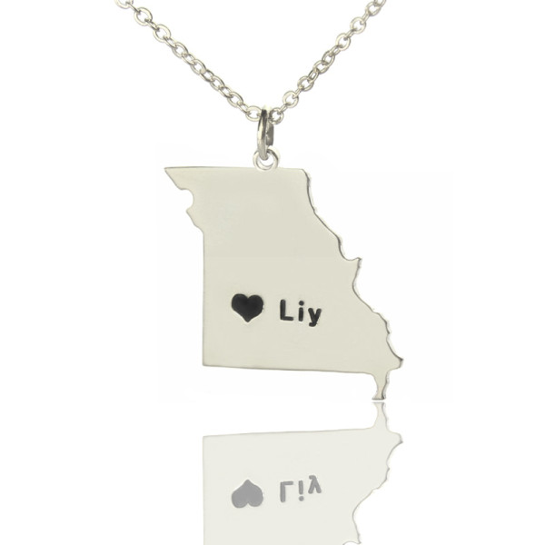 Custom Missouri State Shaped Necklaces With Heart Name Silver - Handmade By AOL Special