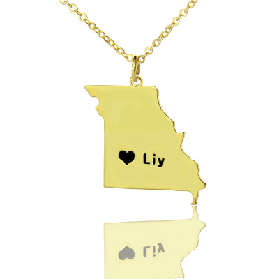 Custom Missouri State Shaped Necklaces With Heart Name Gold Plated - Handmade By AOL Special