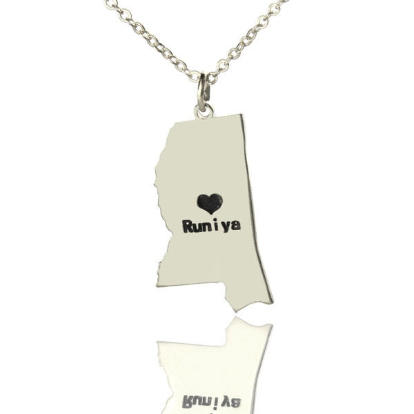 Mississippi State Shaped Necklaces With Heart Name Silver - Handmade By AOL Special