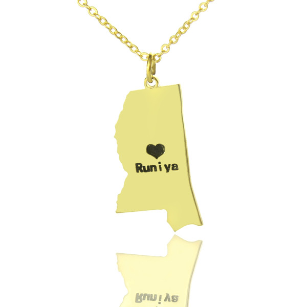 Mississippi State Shaped Necklaces With Heart Name Gold Plated - Handmade By AOL Special
