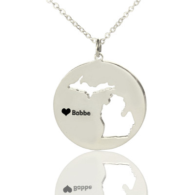 Custom Michigan Disc State Necklaces With Heart Name Silver - Handmade By AOL Special