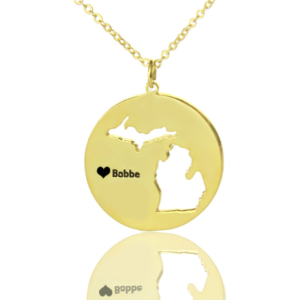 Custom Michigan Disc State Necklaces With Heart Name Gold Plated - Handmade By AOL Special