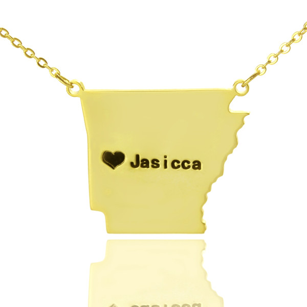 Custom AR State USA Map Necklace With Heart Name Gold Plated - Handmade By AOL Special
