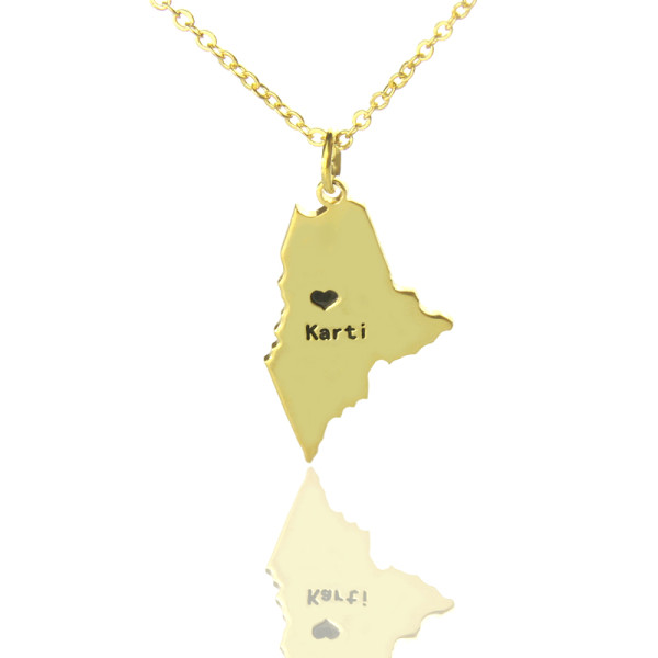 Custom Maine State Shaped Necklaces With Heart Name Gold Plated - Handmade By AOL Special