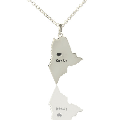 Custom Maine State Shaped Necklaces With Heart Name Silver - Handmade By AOL Special