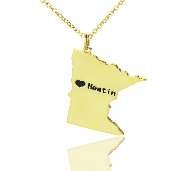 Custom Minnesota State Shaped Necklaces With Heart Name Gold Plated - Handmade By AOL Special