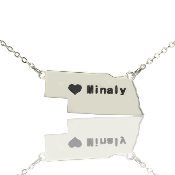 Custom Nebraska State Shaped Necklaces With Heart Name Silver - Handmade By AOL Special