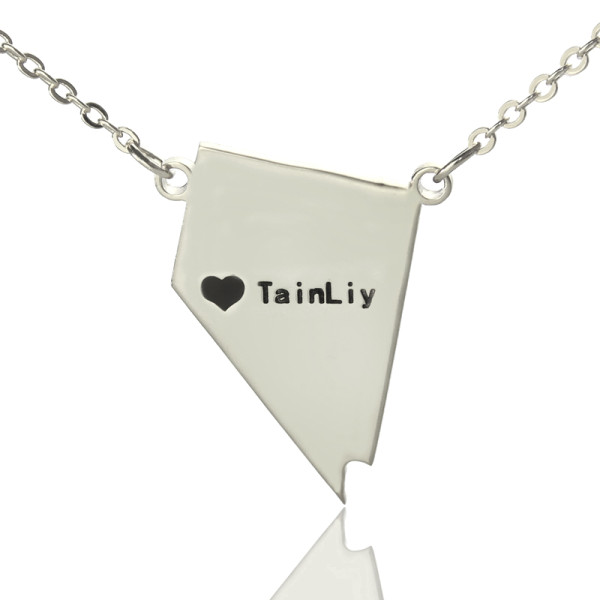 Custom Nevada State Shaped Necklaces With Heart Name Silver - Handmade By AOL Special