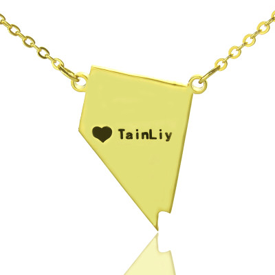 Custom Nevada State Shaped Necklaces With Heart Name Gold Plated - Handmade By AOL Special
