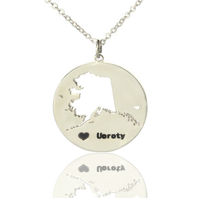 Custom Alaska Disc State Necklaces With Heart Name Silver - Handmade By AOL Special