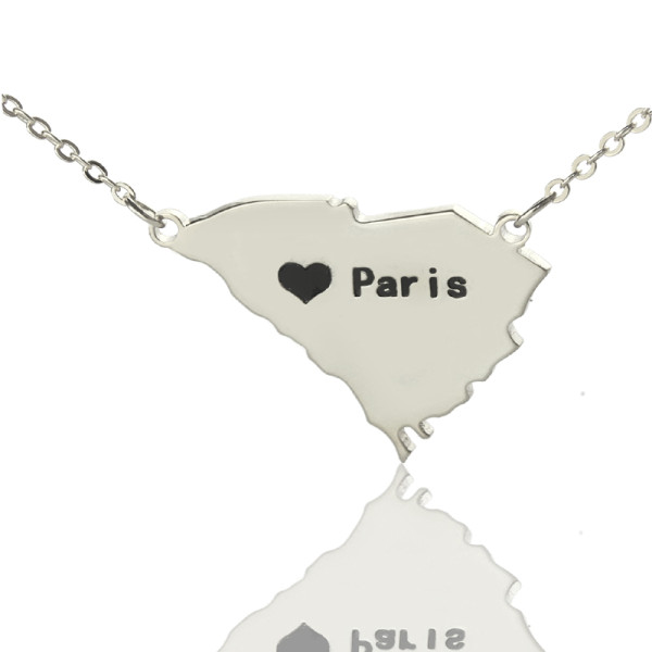 South Carolina State Shaped Necklaces With Heart Name Silver - Handmade By AOL Special