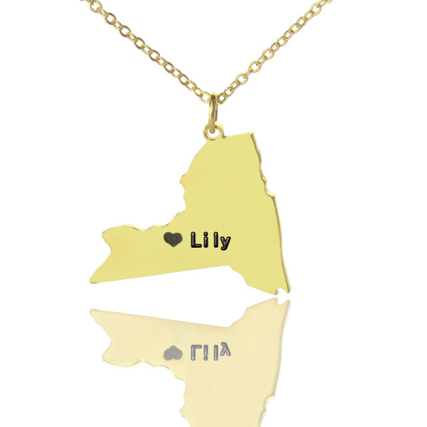 Personalized NY State Shaped Necklaces With Heart Name Gold Plated - Handmade By AOL Special