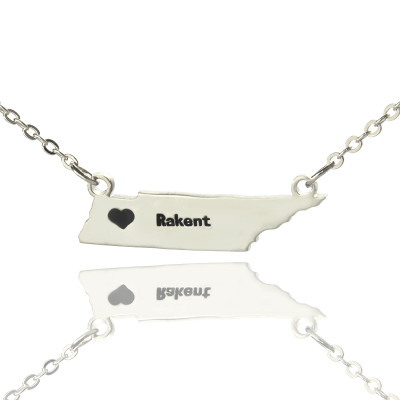 Custom Tennessee State Shaped Necklaces With Heart Name Silver - Handmade By AOL Special