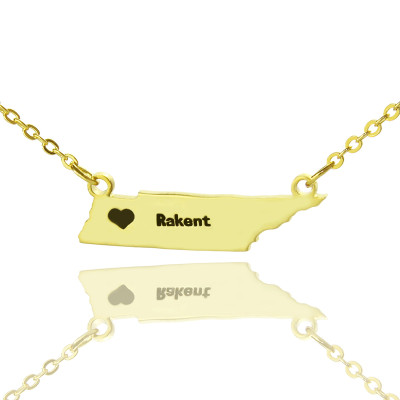 Custom Tennessee State Shaped Necklaces With Heart Name Gold Plated - Handmade By AOL Special