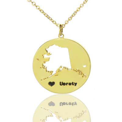 Custom Alaska Disc State Necklaces With Heart Name Gold Plated - Handmade By AOL Special