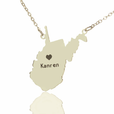 Custom West Virginia State Shaped Necklaces With Heart Name Silver - Handmade By AOL Special