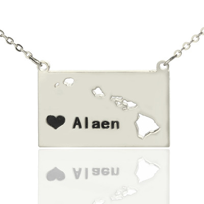 Custom Hawaii State Shaped Necklaces With Heart Name Silver - Handmade By AOL Special