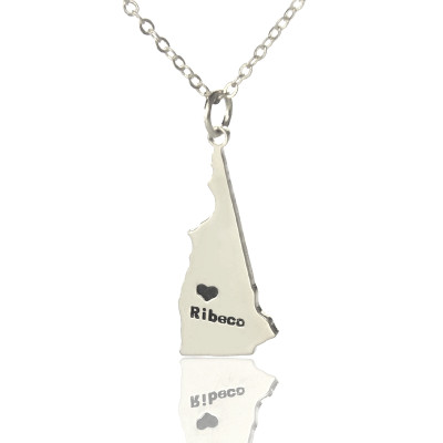 Custom New Hampshire State Shaped Necklaces With Heart Name Silver - Handmade By AOL Special