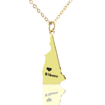 Custom New Hampshire State Shaped Necklaces With Heart Name Gold - Handmade By AOL Special