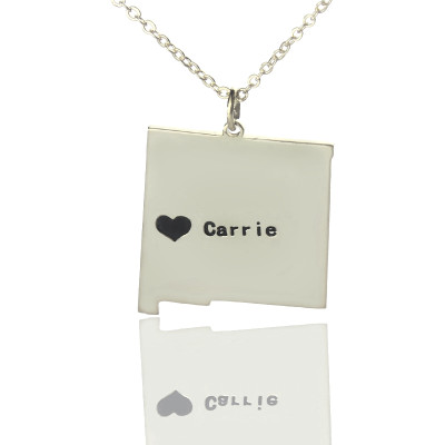 Custom New Mexico State Shaped Necklaces With Heart Name Silver - Handmade By AOL Special