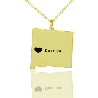 Custom New Mexico State Shaped Necklaces With Heart Name Gold Plate - Handmade By AOL Special