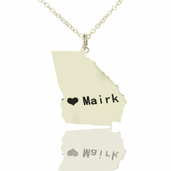 Custom Georgia State Shaped Necklaces With Heart Name Silver - Handmade By AOL Special