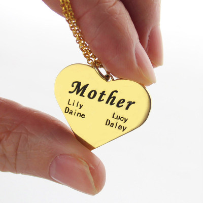"Mother" Heart Family Names Necklace 18ct Gold Plated - Handmade By AOL Special