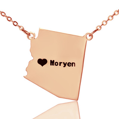 Custom Arizona State Shaped Necklaces With Heart Name Rose Gold - Handmade By AOL Special
