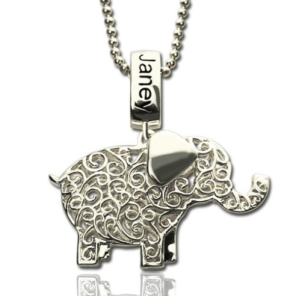 Elephant Charm Necklace with Name Birthstone Sterling Silver - Handmade By AOL Special