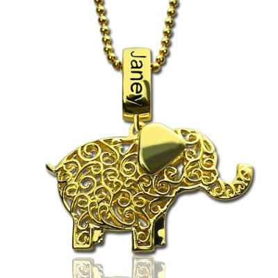 Personalized Elephant Necklace with Name Birthstone 18ct Gold Plated - Handmade By AOL Special