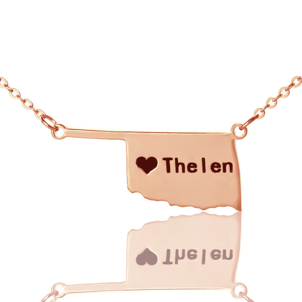 America Oklahoma State USA Map Necklace With Heart Name Rose Gold - Handmade By AOL Special
